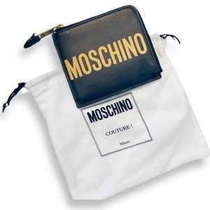 Moschino Logo Print half zip wallet